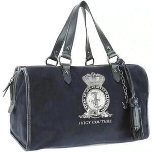 Juicy Couture Velour  Pretty Day Satchel Bag Navy Blue Shoulder Y2K Women's